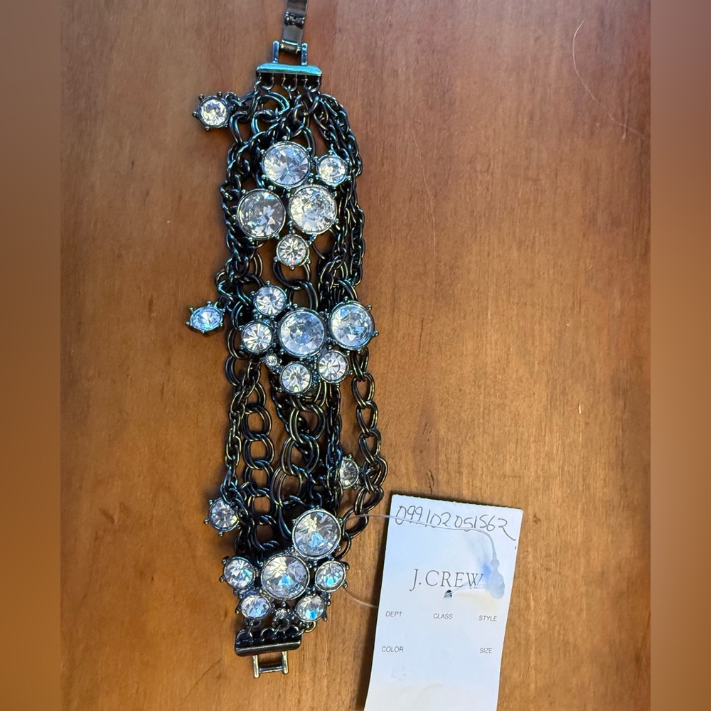 J CREW rhinestone jeweled black chain bracelet NWT